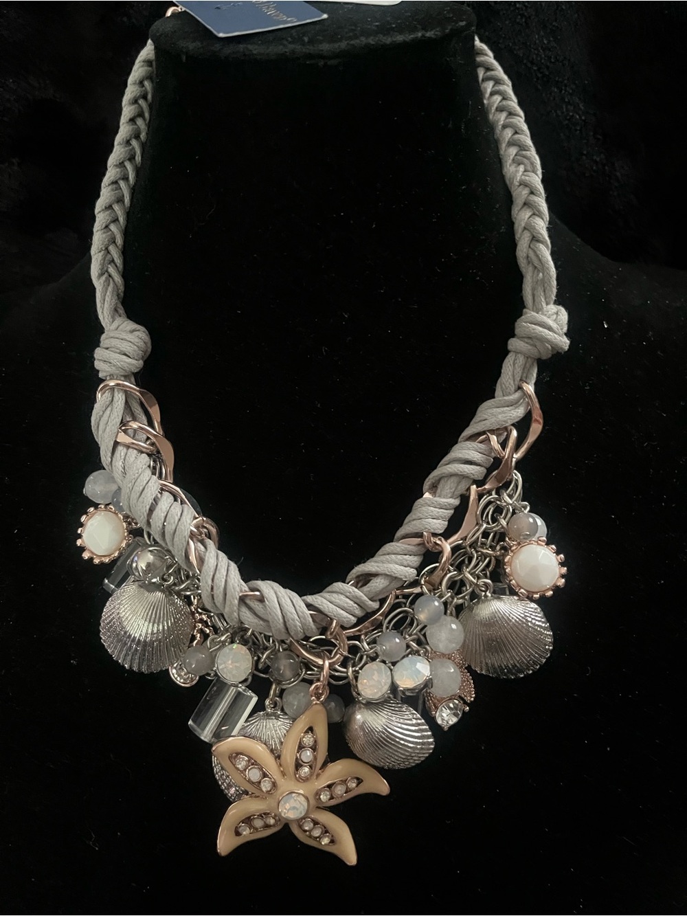 Gray Coastal Charm Statement Necklace with Starfish Pendant